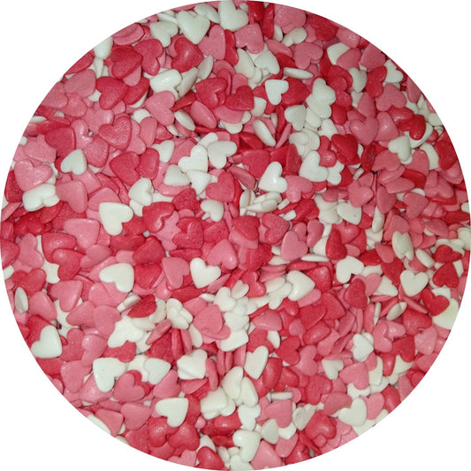 Cukrová srdíčka 3D růžová, červená a bílá, 20g