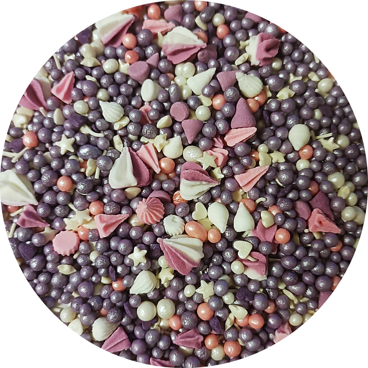 Cukrové zdobení fialový mix s pusinkama, 20g