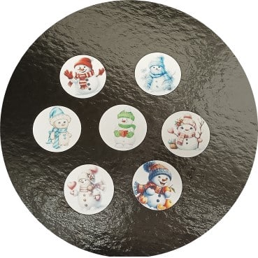 Dekorace z jedlého papíru, vánoční terčíky Sněhuláci 7ks