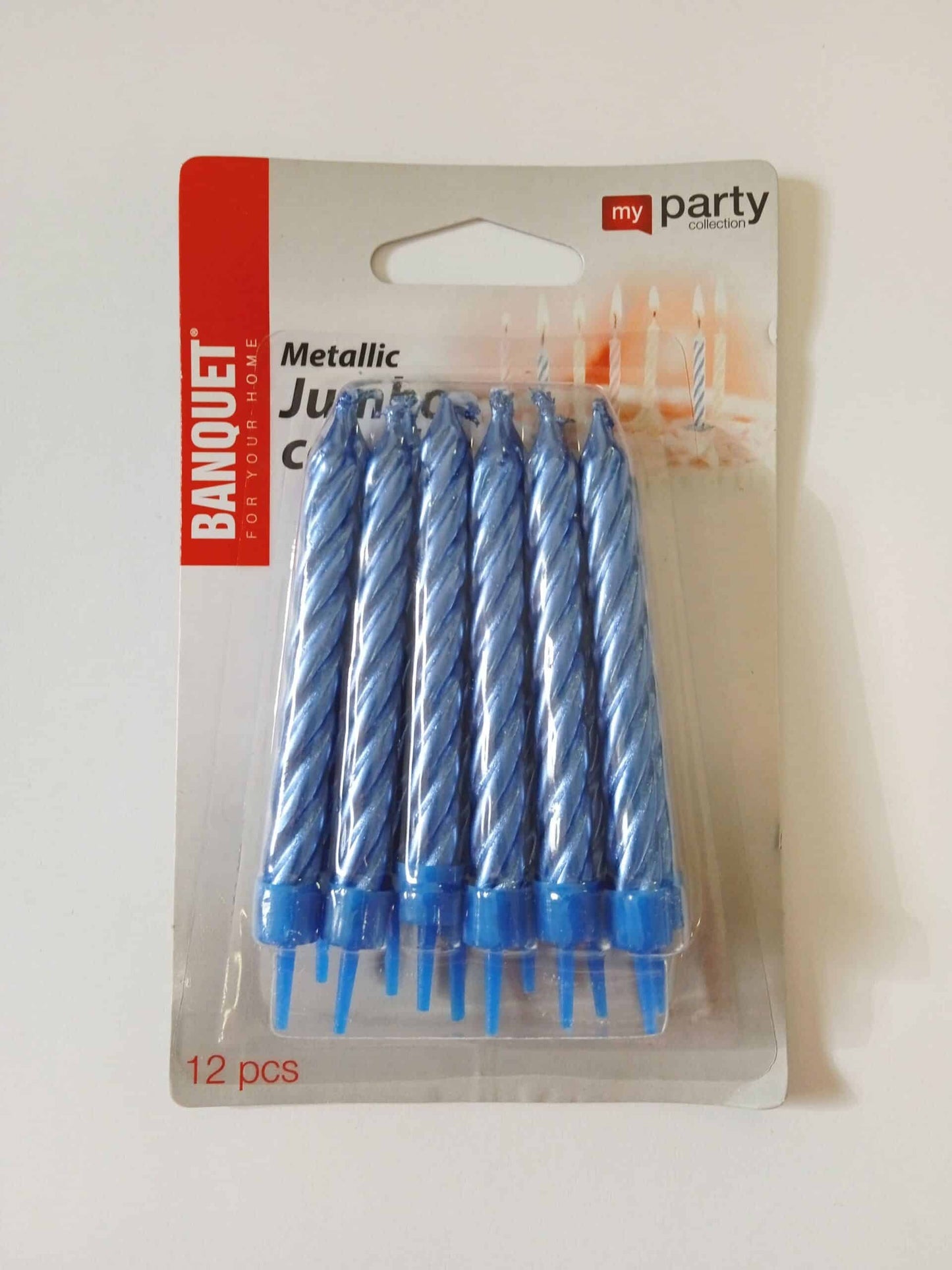 Svíčky metalické dortové 8 cm 12 ks s držáky , MODRÉ