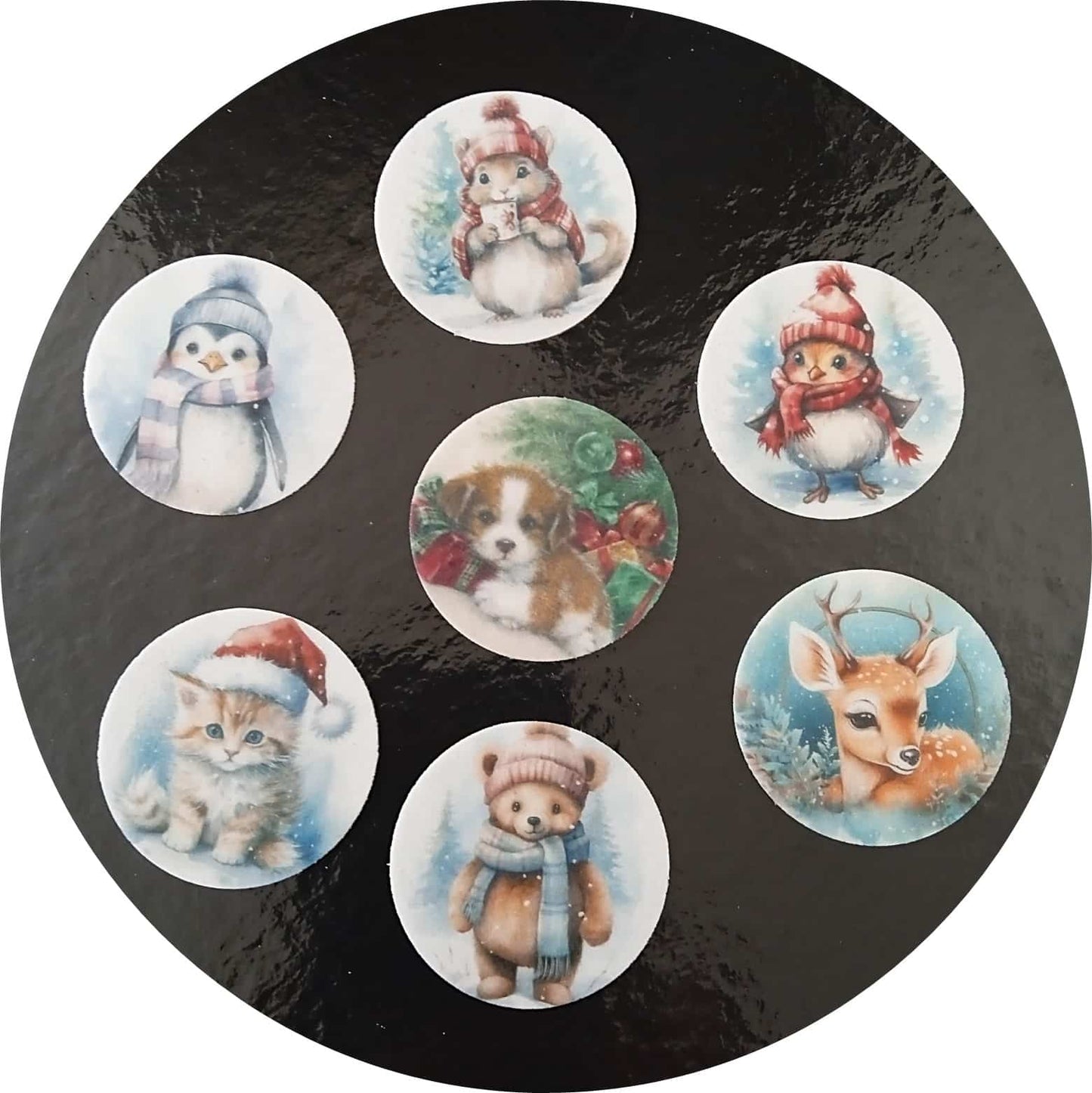 Dekorace z jedlého papíru, vánoční terčíky zvířátka 7ks