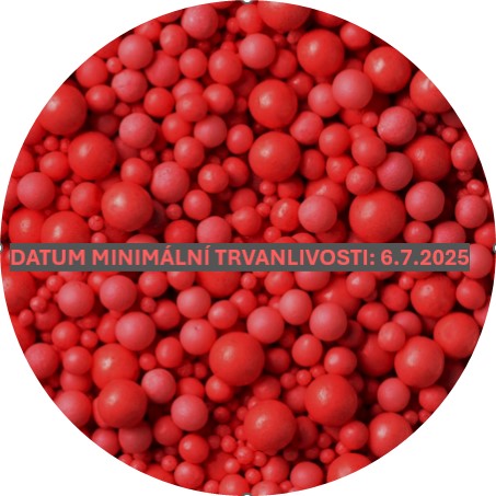 Cukrové zdobení perly ČERVENÉ mix velikostí , 20g SLEVA