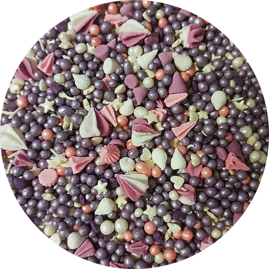 Cukrové zdobení fialový mix s pusinkama, 20g
